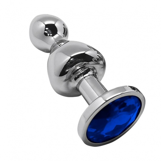 Серебристая анальная втулка Wooomy Lollypop L с синим кристаллом - 10,5 см. - Adrien Lastic