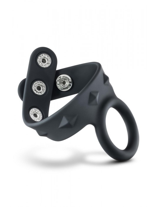 Черное эрекционное кольцо с подхватом мошонки на кнопках VS6 - Blush Novelties - в Перми купить с доставкой