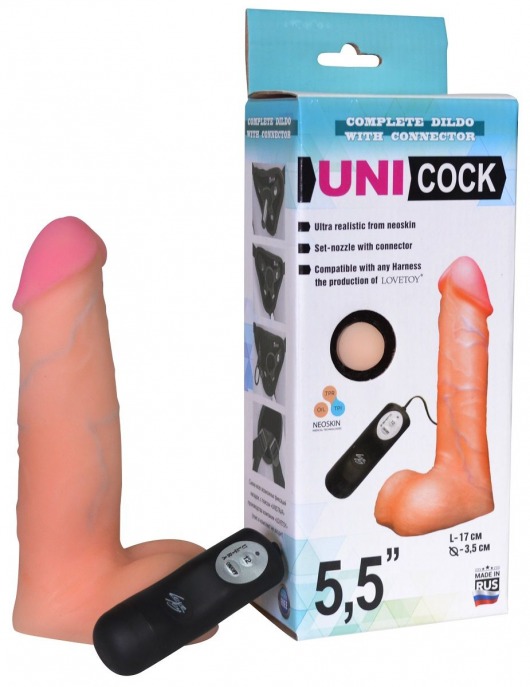 Фаллическая насадка Харнесс UNICOCK 5,5  с вибрацией - 17 см. - LOVETOY (А-Полимер) - купить с доставкой в Перми
