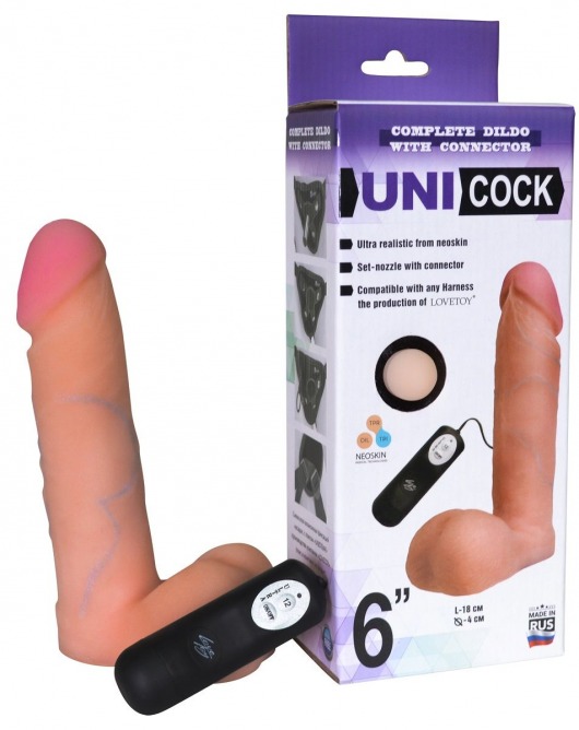 Фаллическая насадка Харнесс UNICOCK 6  с вибрацией - 18 см. - LOVETOY (А-Полимер) - купить с доставкой в Перми