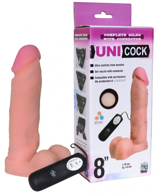 Фаллическая насадка Харнесс UNICOCK 8  с вибрацией - 20 см. - LOVETOY (А-Полимер) - купить с доставкой в Перми