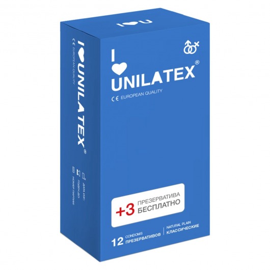 Классические презервативы Unilatex Natural Plain - 12 шт. + 3 шт. в подарок - Unilatex - купить с доставкой в Перми