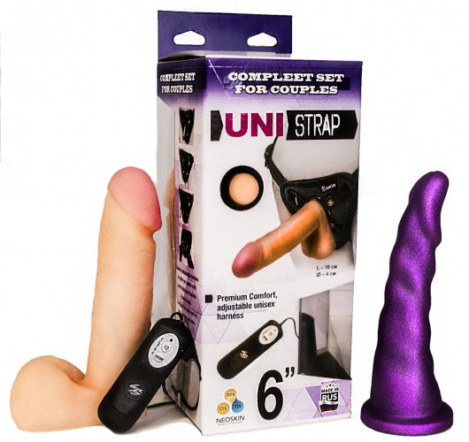 Вибрострапон с двумя насадками UniStrap - 18 и 18 см. - LOVETOY (А-Полимер) - купить с доставкой в Перми