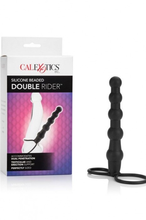 Насадка на пенис для двойного проникновения Silicone Beaded Double Rider - 14 см. - California Exotic Novelties - в Перми купить с доставкой