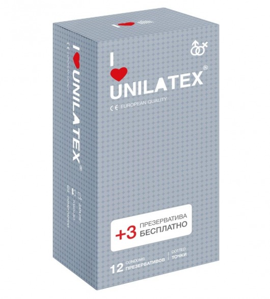 Презервативы с точками Unilatex Dotted - 12 шт. + 3 шт. в подарок - Unilatex - купить с доставкой в Перми