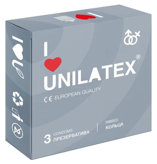 Презервативы с рёбрами Unilatex Ribbed - 3 шт. - Unilatex - купить с доставкой в Перми