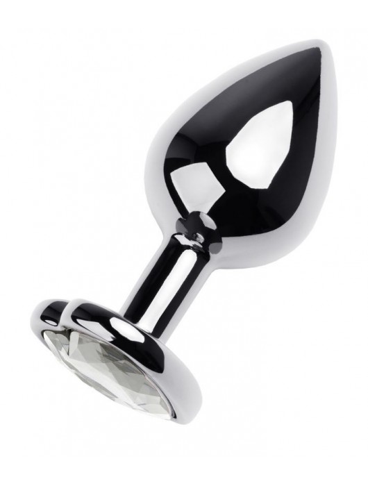 Серебристая анальная пробка с прозрачным кристаллом-сердцем - 8 см. - ToyFa - купить с доставкой в Перми