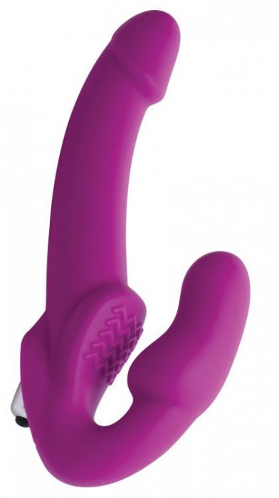 Ярко-розовый безремневой вибрострапон Evoke Vibrating Strapless Silicone Strap-on Dildo - XR Brands - купить с доставкой в Перми