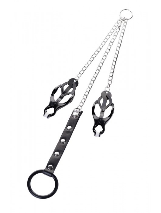 Черно-серебристые зажимы для сосков с кольцом для пениса TOYFA Metal - ToyFa - купить с доставкой в Перми