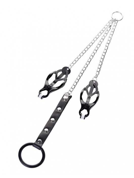 Черно-серебристые зажимы для сосков с кольцом для пениса TOYFA Metal - ToyFa - купить с доставкой в Перми